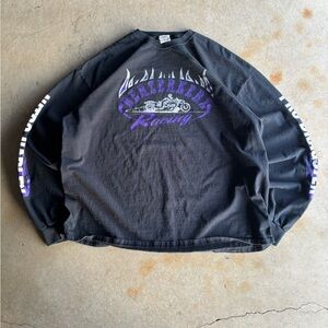 Vintage Harley Long Sleeve Racing Graphic Tee with Purple Accents